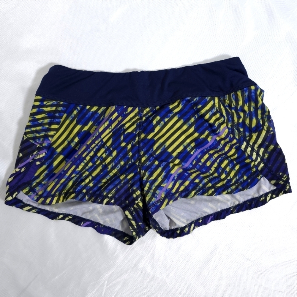 Athleta Women’s Athletic Swim Workout Striped Neon Navy Running Shorts Small